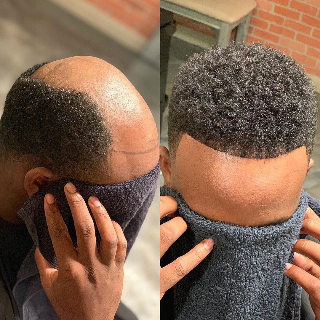 Short men's hair unit before-and-after result at Faded By the Queen